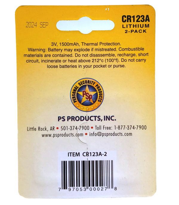 PSPCR123A Stun Gun Lithium CR123A2 Battery 2Pk Discount