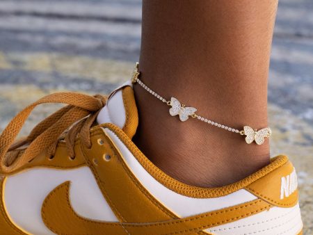 Micro Butterfly Tennis Anklet in Yellow Gold Discount