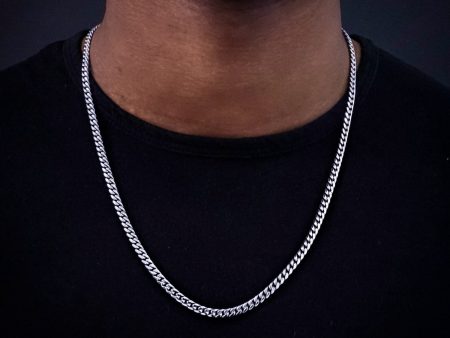 Solid White Gold Miami Cuban Link Chain (5mm) on Sale