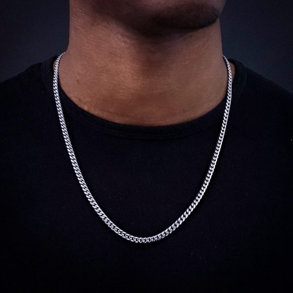 Solid White Gold Miami Cuban Link Chain (5mm) on Sale