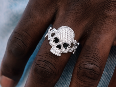 Pave Skull Ring in White Gold Vermeil For Discount