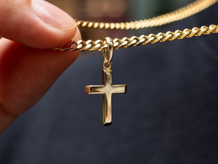 Micro Simple Cross Pendant in Yellow Gold Discount