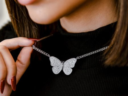 Butterfly Necklace in White Gold Cheap