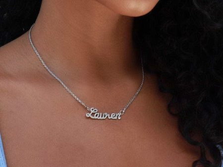 Solid Gold Script Font Necklace For Sale