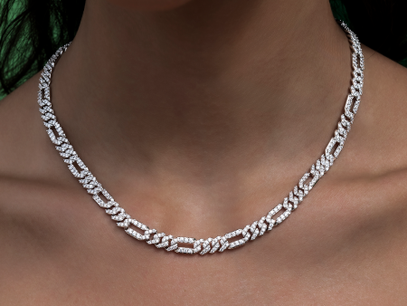 Diamond Figaro Necklace in White Gold- 6mm on Sale