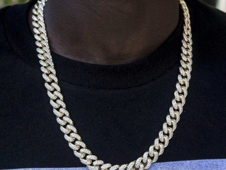 Diamond Cuban Link Chain in Yellow Gold - 12mm Online Sale