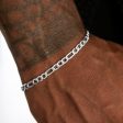 Figaro Link Chain + Bracelet Bundle in White Gold- 4mm For Discount