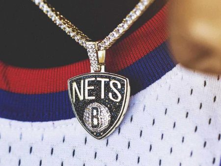 Brooklyn Nets Official NBA Logo Pendant in Yellow Gold Hot on Sale