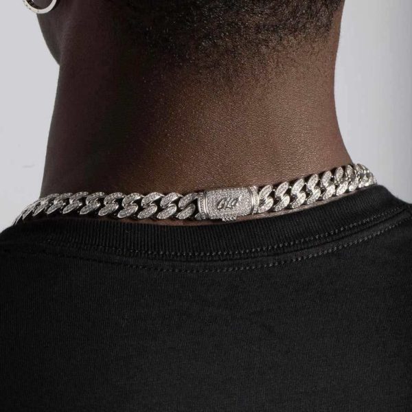 Diamond Cuban Chain + Bracelet Bundle in White Gold - 12mm For Sale