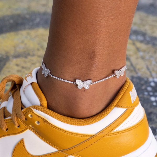 Micro Butterfly Tennis Anklet in White Gold Discount