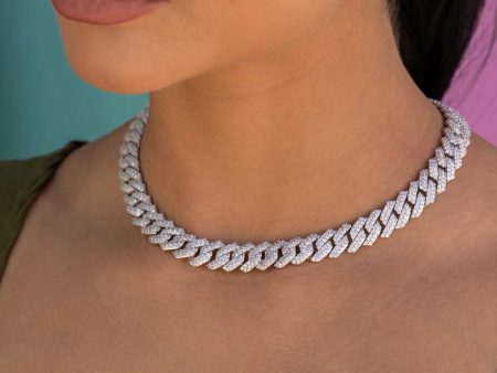 Diamond Prong Link Necklace in White Gold - 12mm on Sale