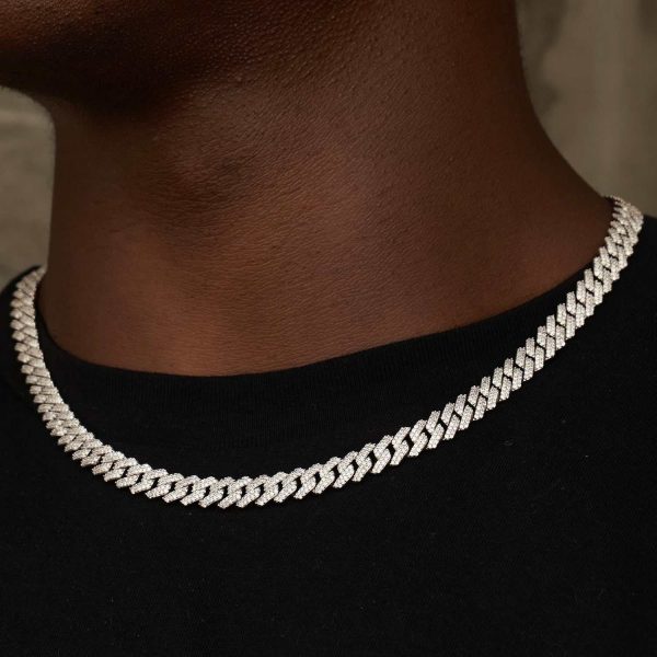 8.5MM Diamond Prong Cuban Necklace - White Gold Online now