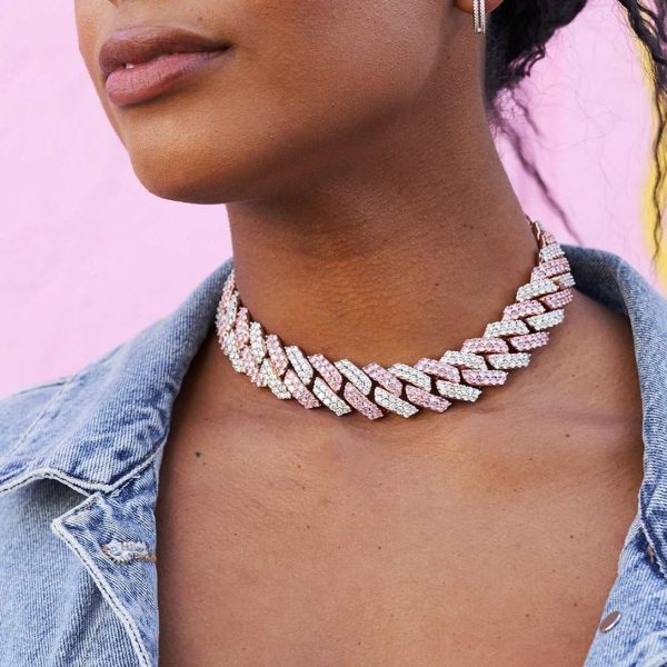 Diamond Cuban Prong Choker in Rose White Gold - 19mm Online Sale