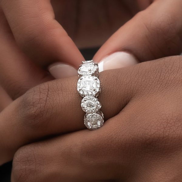 Mixed Diamond Pave Ring in White Gold Vermeil Online Hot Sale