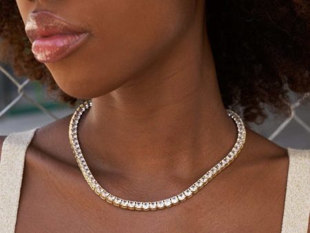 Diamond Tennis Necklace in Yellow Gold- 5mm For Cheap