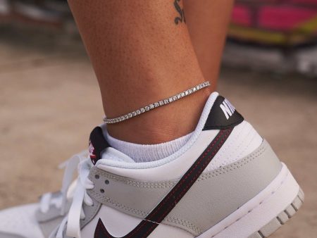 Diamond Tennis Anklet in White Gold - 3mm For Sale