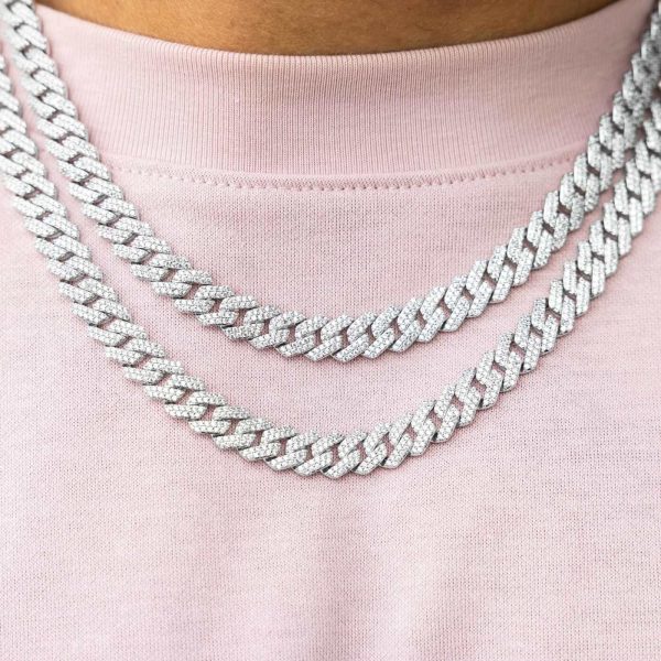 8.5MM Diamond Prong Cuban Necklace - White Gold Online now