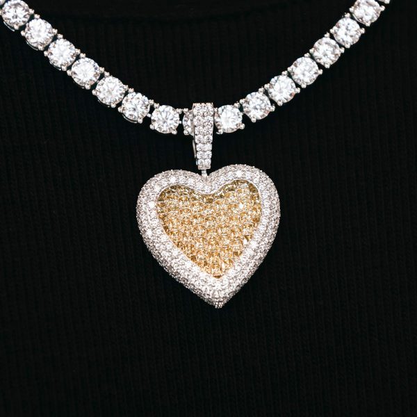 Canary Diamond Baguette Heart Pendant For Sale