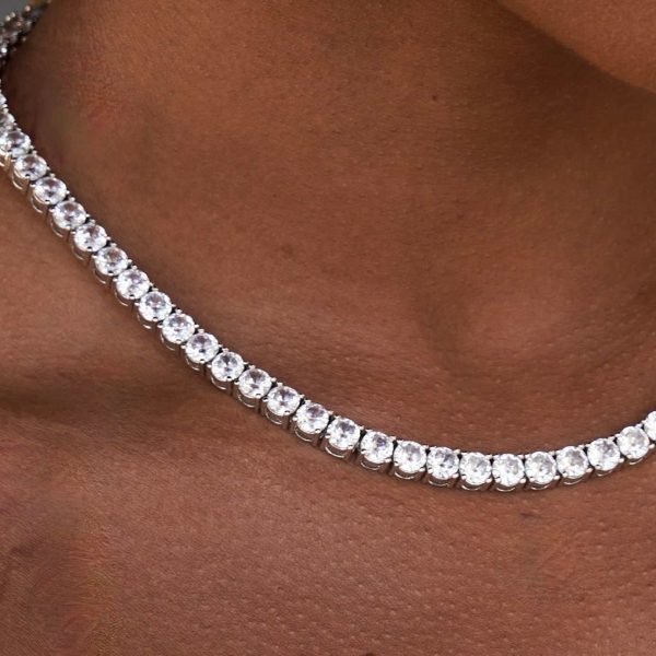 Diamond Tennis Necklace in White Gold- 5mm Online