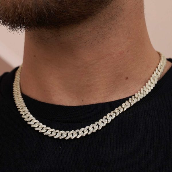 8.5MM Diamond Prong Cuban Necklace - Yellow Gold Online Hot Sale