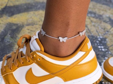 Micro Butterfly Tennis Anklet in White Gold Discount