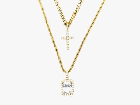 Cross and Stone Set in Yellow Gold Fashion