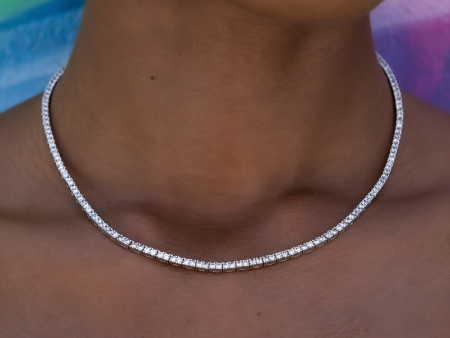 Diamond Tennis Necklace in White Gold- 2mm For Cheap