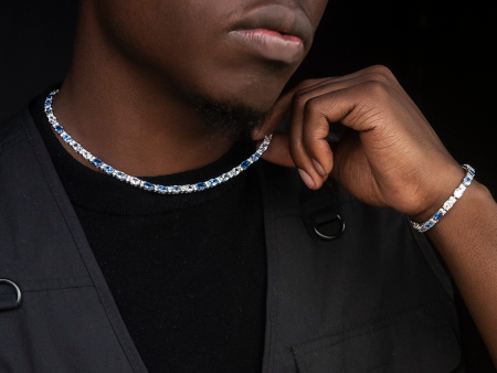 Blue Mixed Oval Cut Tennis Chain + Bracelet Bundle Online Sale