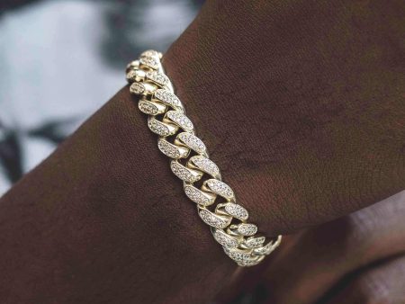 Diamond Cuban Link Bracelet in Yellow Gold - 12mm For Cheap