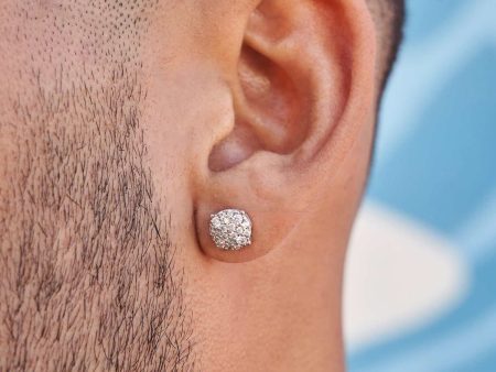 8mm Pave Set Stud Earrings in White Gold on Sale