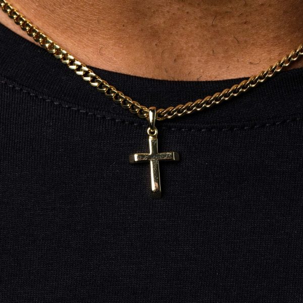 18k Vermeil Micro Simple Cross Pendant in Yellow Gold Sale