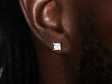 5mm Square Cut Diamond Stud Earrings in White Gold Online now