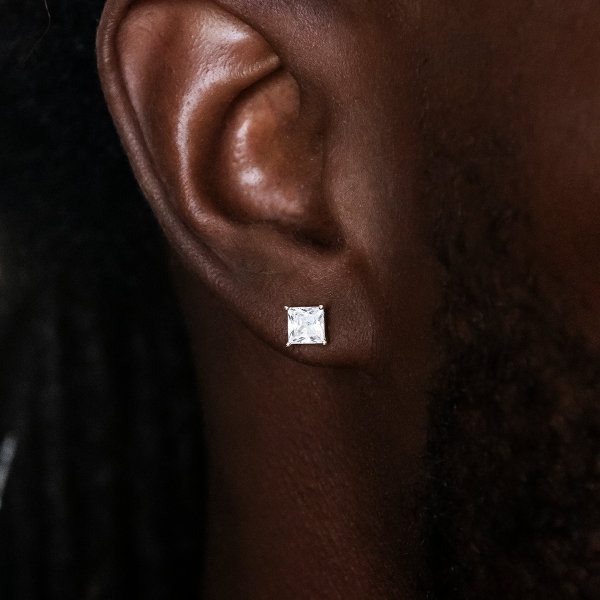 5mm Square Cut Diamond Stud Earrings in White Gold Online now