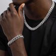 Diamond Cuban Chain + Bracelet Bundle in White Gold - 12mm For Sale