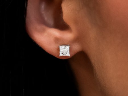 5mm Princess Cut Diamond Stud Earrings in White Gold Online Hot Sale