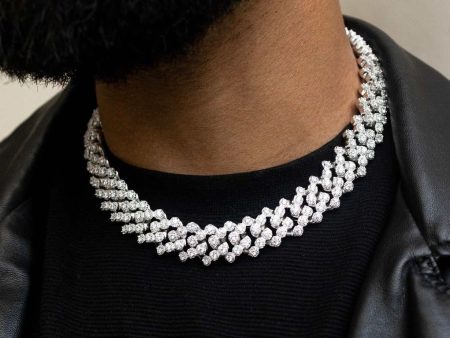 19mm Diamond Clustered Cuban Necklace - White Gold Sale