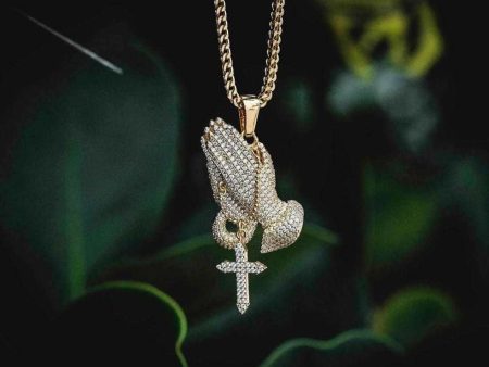 18k Vermeil Iced Praying Hands Pendant For Discount