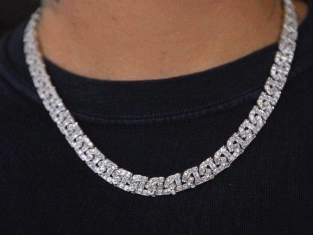 Baguette Chain Link Necklace in White Gold- 8mm Fashion