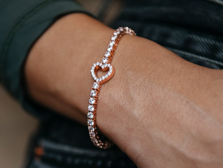 Heart Tennis Bracelet in Rose Gold For Discount