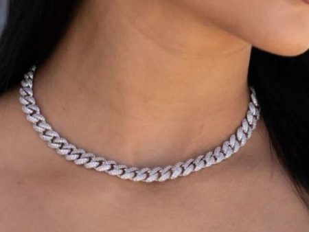 Diamond Cuban Necklace in White Gold - 8.5mm For Sale