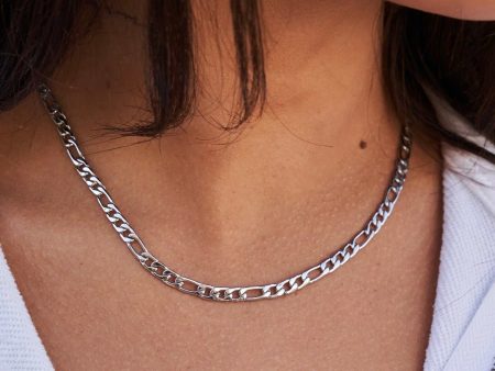 Figaro Link Necklace in White Gold - 4mm Online