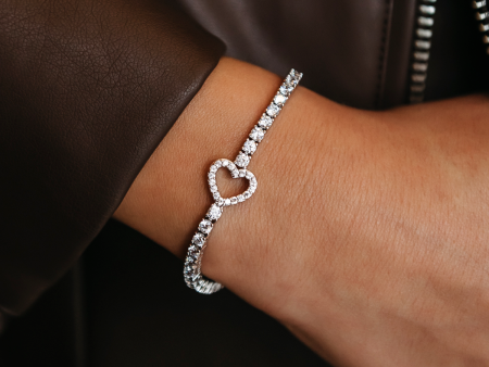 Heart Tennis Bracelet in White Gold Hot on Sale