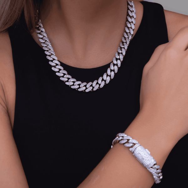 Diamond Cuban Link Necklace + Bracelet Bundle in White Gold - 12mm Hot on Sale