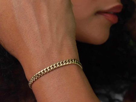 Solid Gold Cuban Bracelet 5mm in Yellow Gold Hot on Sale