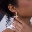 14k Solid Gold Dripping Cross Hoop Earrings on Sale