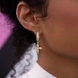 14k Solid Gold Dripping Cross Hoop Earrings on Sale