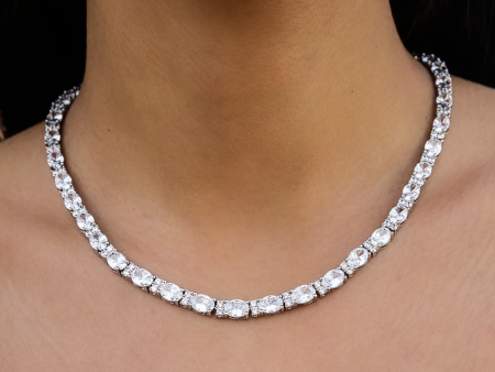 Diamond Mixed Oval Cut Tennis Necklace- 5mm Cheap