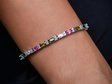 Multicolor Mixed Oval Cut Tennis Bracelet- 3mm Online Hot Sale