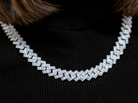 Baguette Prong Set Cuban Necklace in White Gold- 12mm Online now