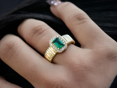 Emerald Textured Ring in Yellow Gold Vermeil For Cheap